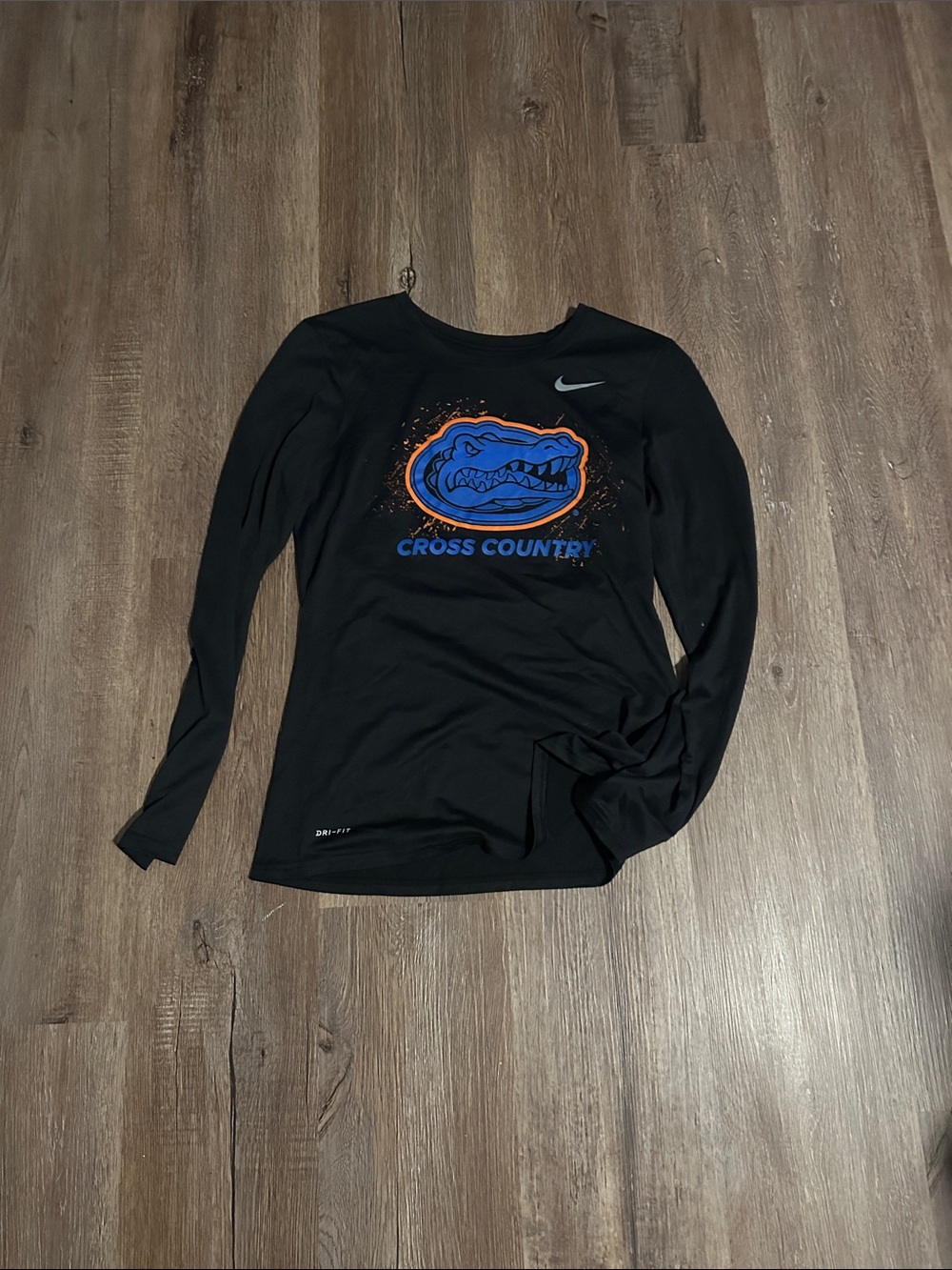 Nike Black Long Sleeve Cross Country Shirt with Blue & Orange Gator Graphic